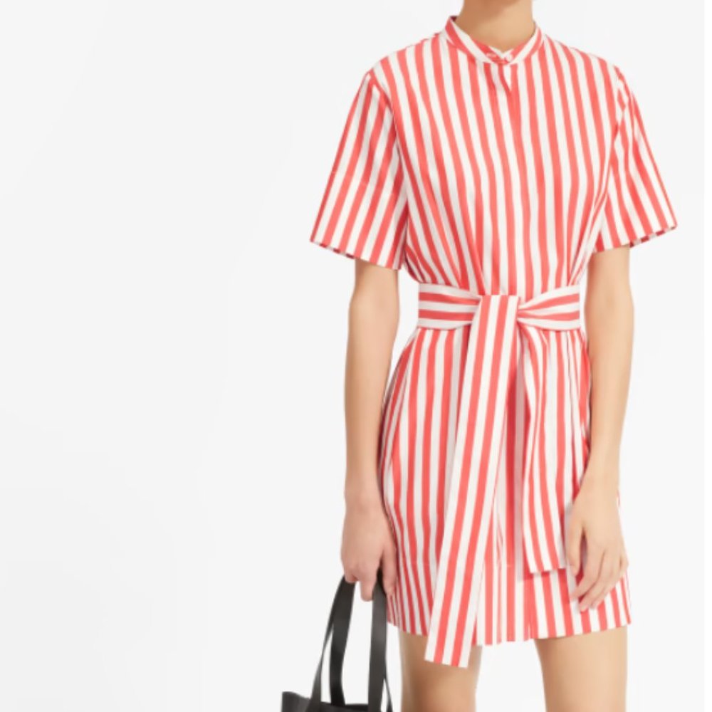 The Cotton Collarless Belted Shirtdress